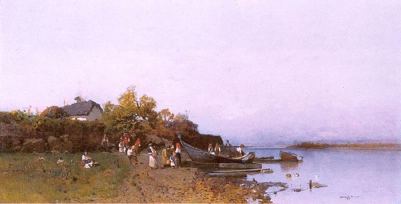 Meszoly, Geza Fishermen's Ferry at the River Tisza Sweden oil painting art